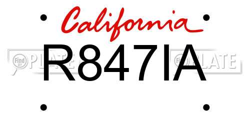 R847IA California License Plate