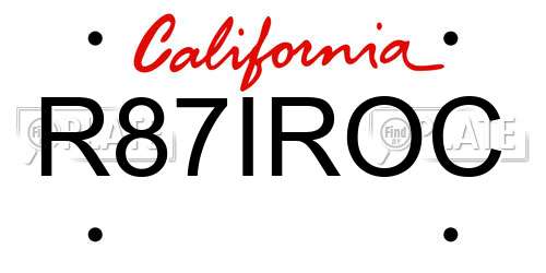 R87IROC California License Plate