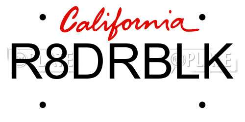 R8DRBLK California License Plate