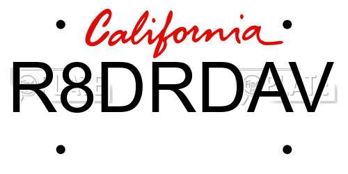 R8DRDAV California License Plate