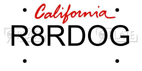 R8RDOG California License Plate