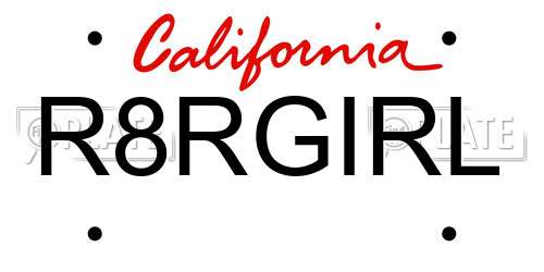 R8RGIRL California License Plate