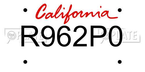 R962P0 California License Plate