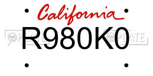 R980K0 California License Plate