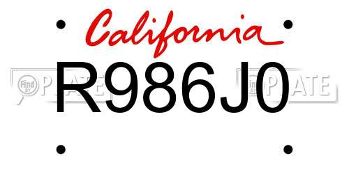R986J0 California License Plate