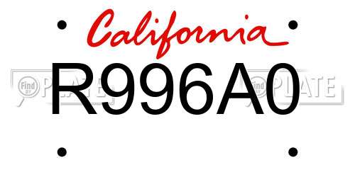 R996A0 California License Plate