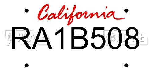 RA1B508 California License Plate
