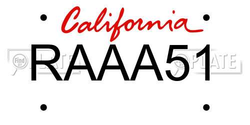 RAAA51 California License Plate