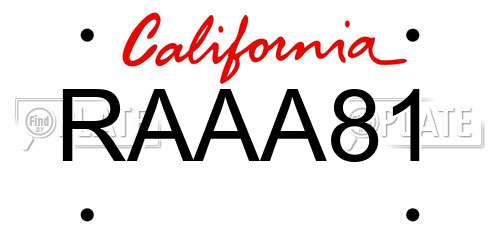 RAAA81 California License Plate
