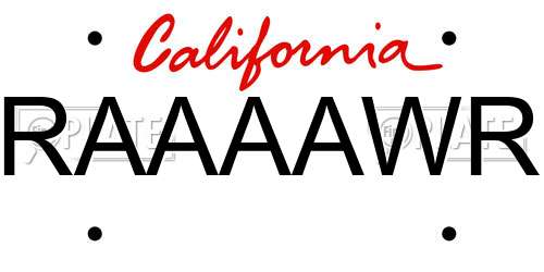 RAAAAWR California License Plate