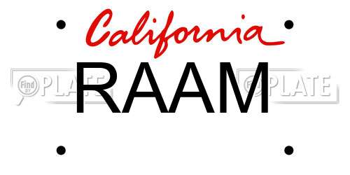 RAAM California License Plate