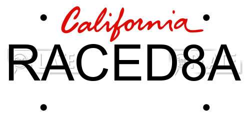RACED8A California License Plate