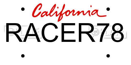 RACER78 California License Plate