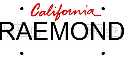 RAEMOND California License Plate