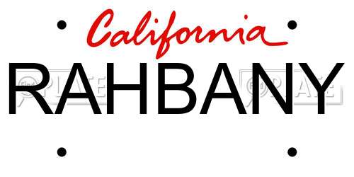 RAHBANY California License Plate