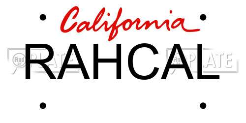 RAHCAL California License Plate