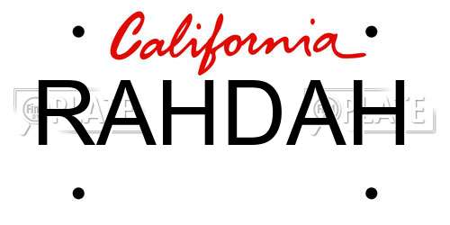 RAHDAH California License Plate