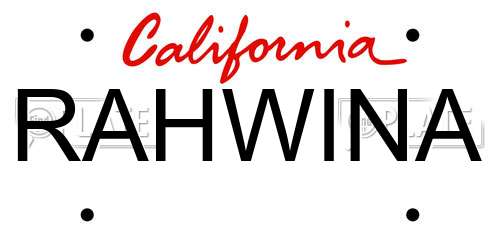 RAHWINA California License Plate
