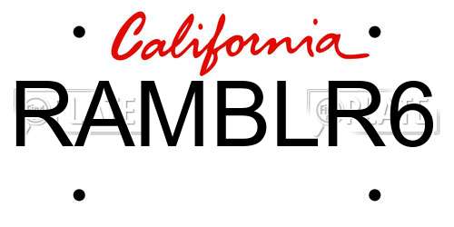 RAMBLR6 California License Plate