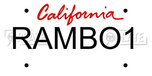 RAMBO1 California License Plate