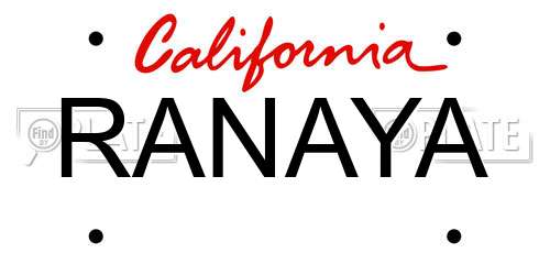RANAYA California License Plate