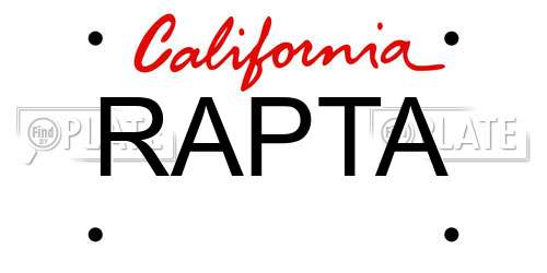 RAPTA California License Plate