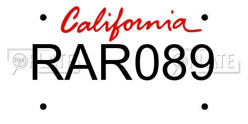 RAR089 California License Plate