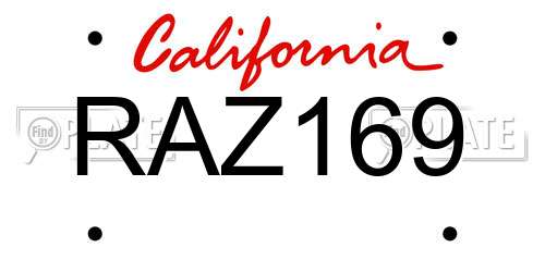RAZ169 California License Plate