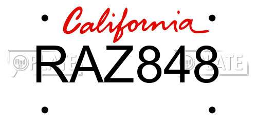 RAZ848 California License Plate