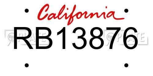 RB13876 California License Plate