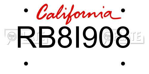 RB8I908 California License Plate