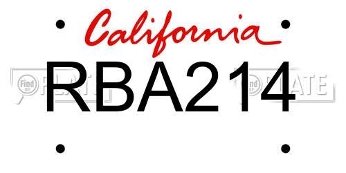 RBA214 California License Plate