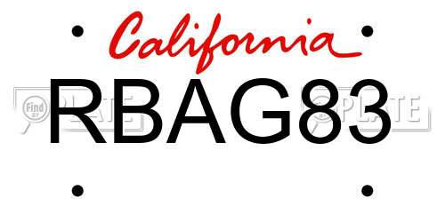 RBAG83 California License Plate