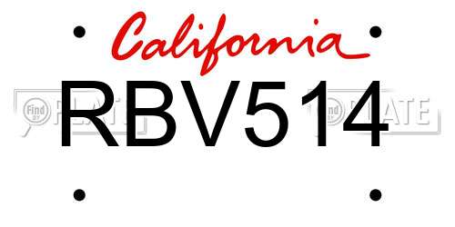 RBV514 California License Plate