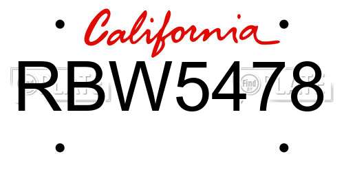 RBW5478 California License Plate