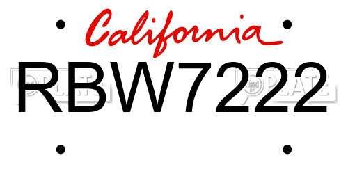 RBW7222 California License Plate