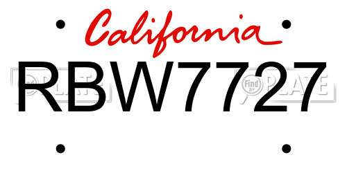 RBW7727 California License Plate