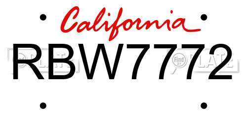 RBW7772 California License Plate