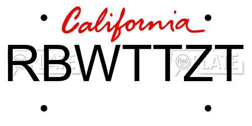RBWTTZT California License Plate