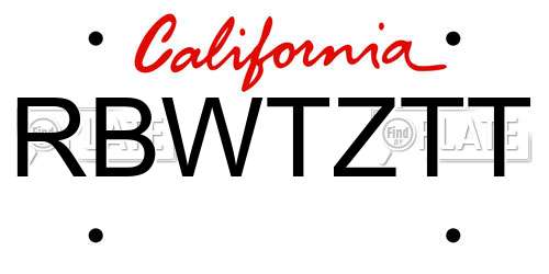 RBWTZTT California License Plate