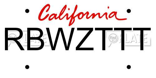 RBWZTTT California License Plate