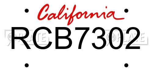 RCB7302 California License Plate