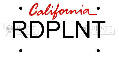 RDPLNT California License Plate