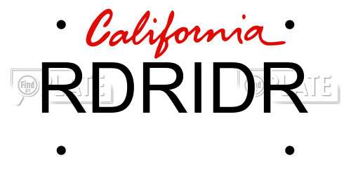 RDRIDR California License Plate