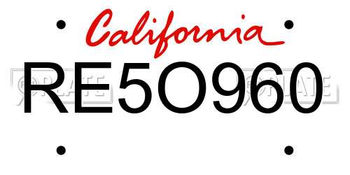 RE5O960 California License Plate