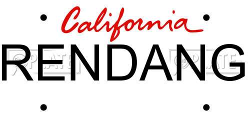 RENDANG California License Plate