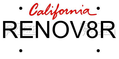 RENOV8R California License Plate