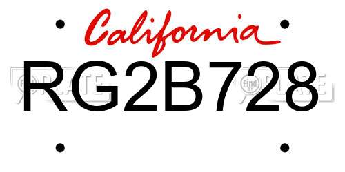 RG2B728 California License Plate