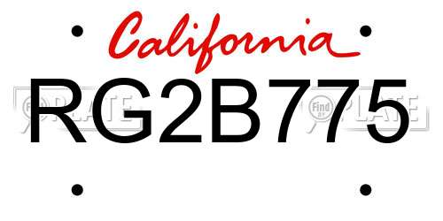 RG2B775 California License Plate