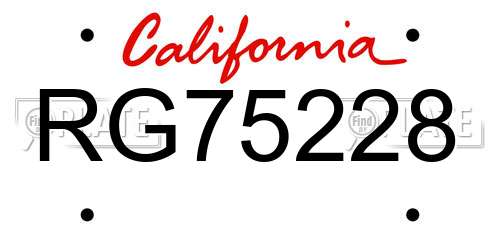 RG75228 California License Plate